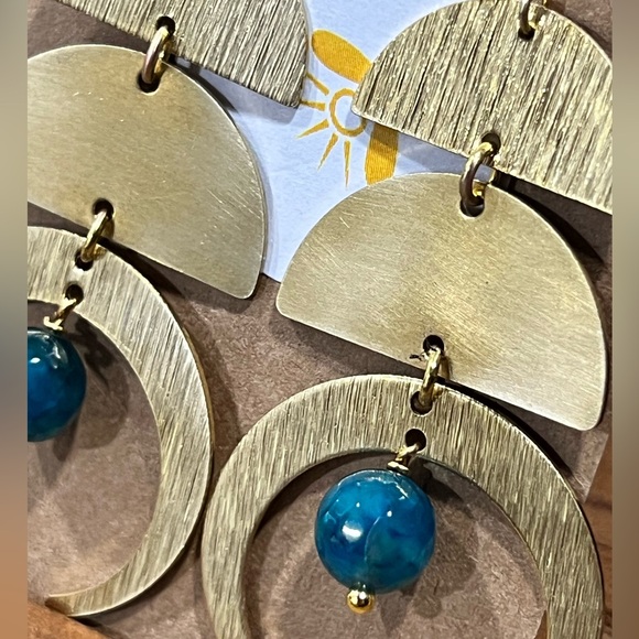 Hand Crafted Raw Brass & Glass Moon Phase Earrings - Picture 3 of 6
